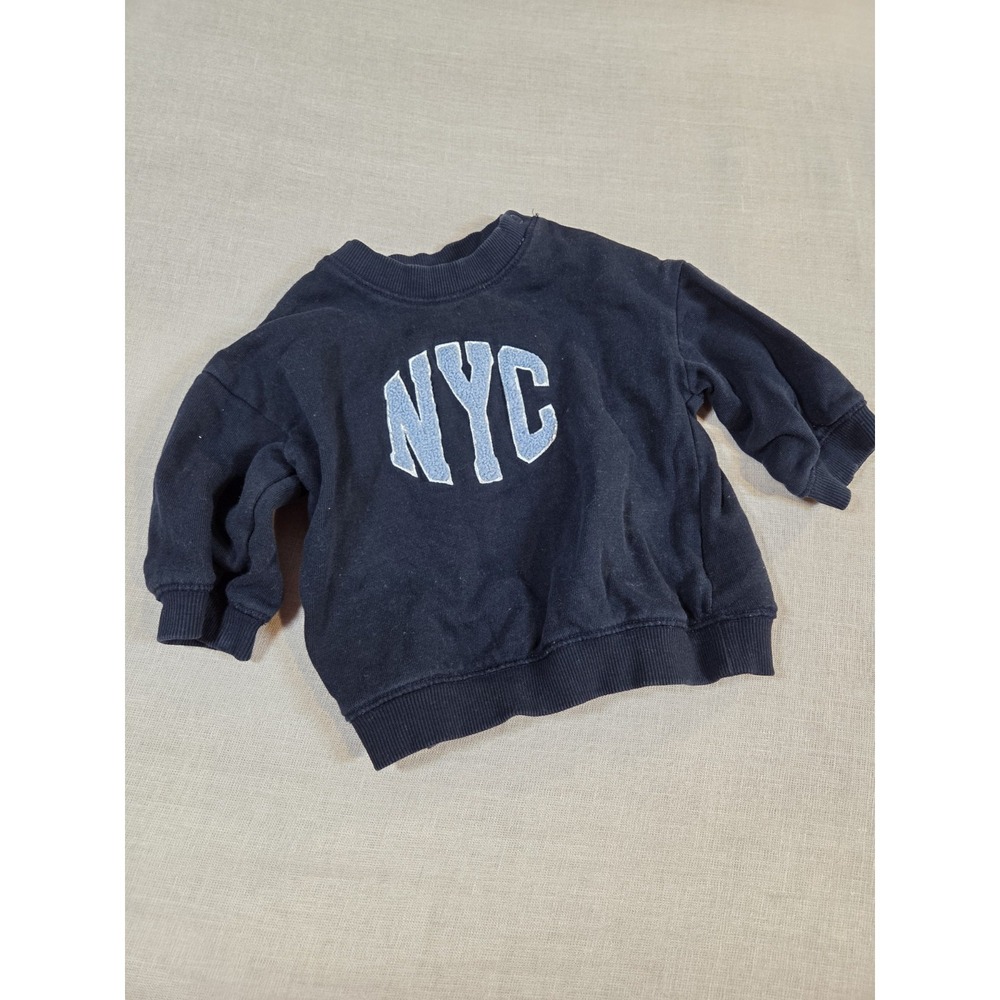 H&M NYC Motif Retro Fuzzy Letter Navy Baby Sweatshirt 6 Months
